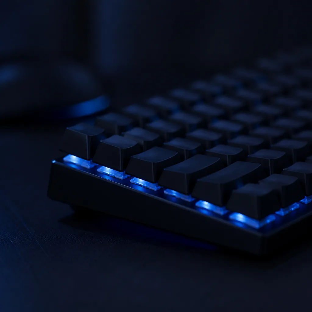 Teclado mecánico iluminado con luz azul tenue